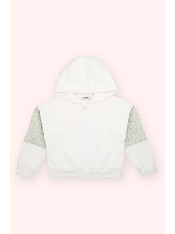 Panço Kız Çocuk Ekru Fermuarlı Sweatshirt