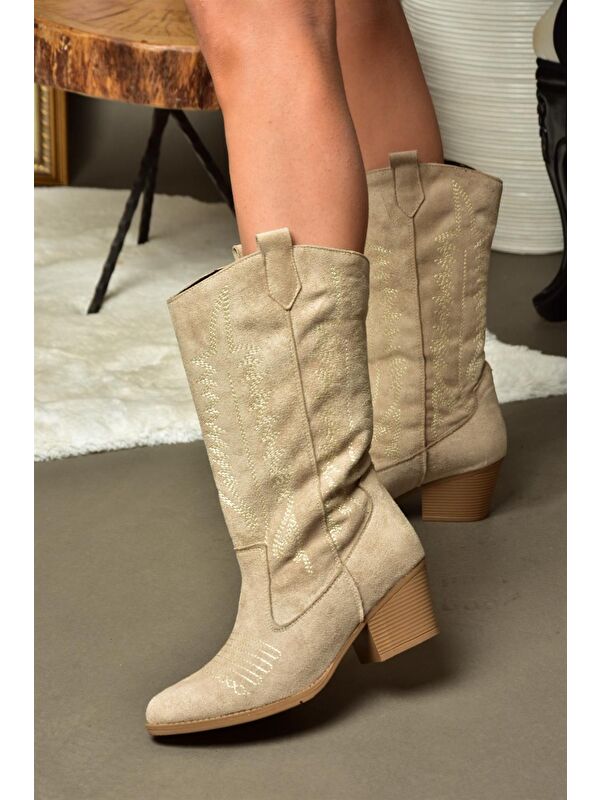 R9739340 Bej Kadın Çizme - Görsel 4