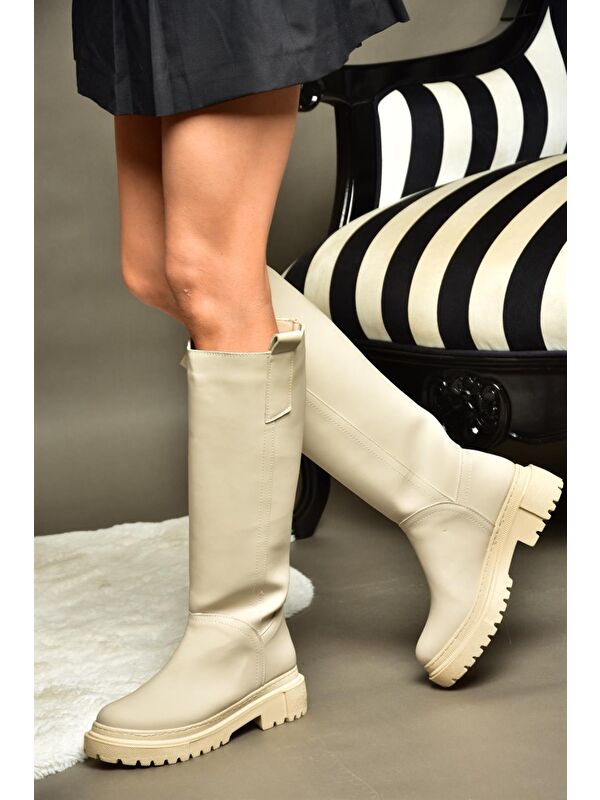 R9732011 Bej Kadın Çizme - Görsel 3