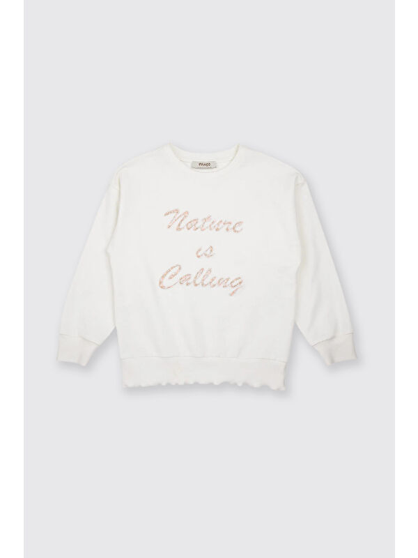 Panço Kız Çocuk Nakış Detaylı Ekru Sweatshirt