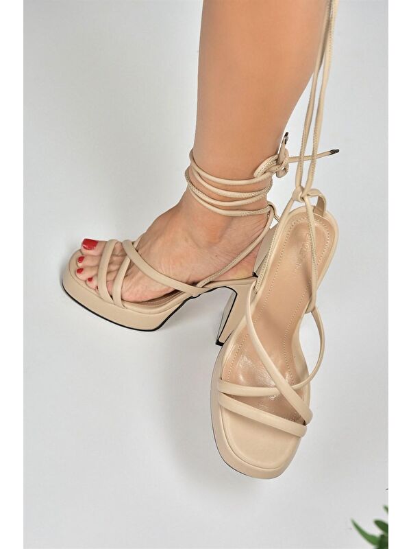 Ten Platform Topuklu Bilekten Bağlamalı Kadın Ayakkabı M404100509 - Görsel 6