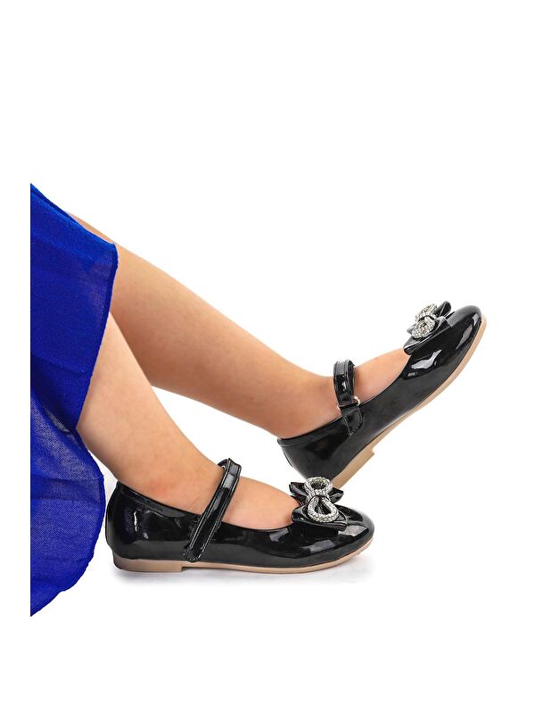 Bowtie Papyon Taşlı Cırtlı Kız Çocuk Babet Ayakkabı - Görsel 4