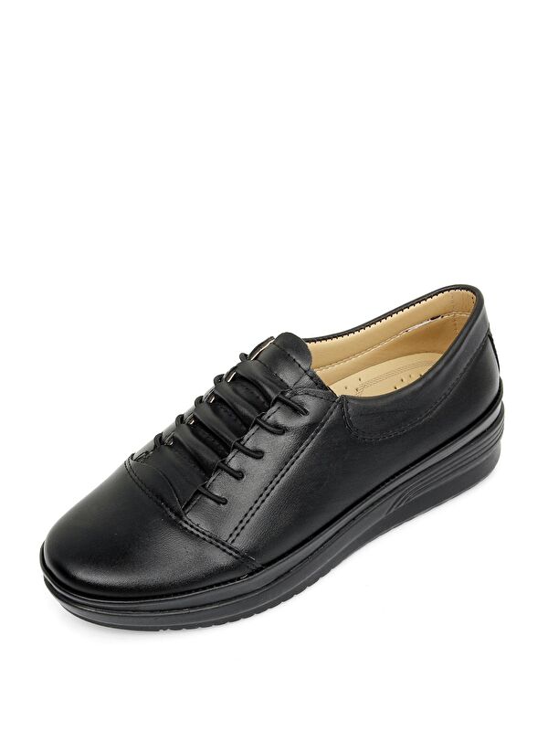 SİYAH Yuvarlak Burun Taban Lastik Bağcıklı Kadın Günlük Ayakkabı 42329 - Görsel 4