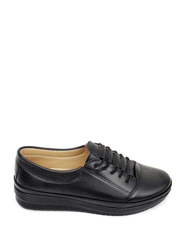 SİYAH Yuvarlak Burun Taban Lastik Bağcıklı Kadın Günlük Ayakkabı 42329 - Görsel 5