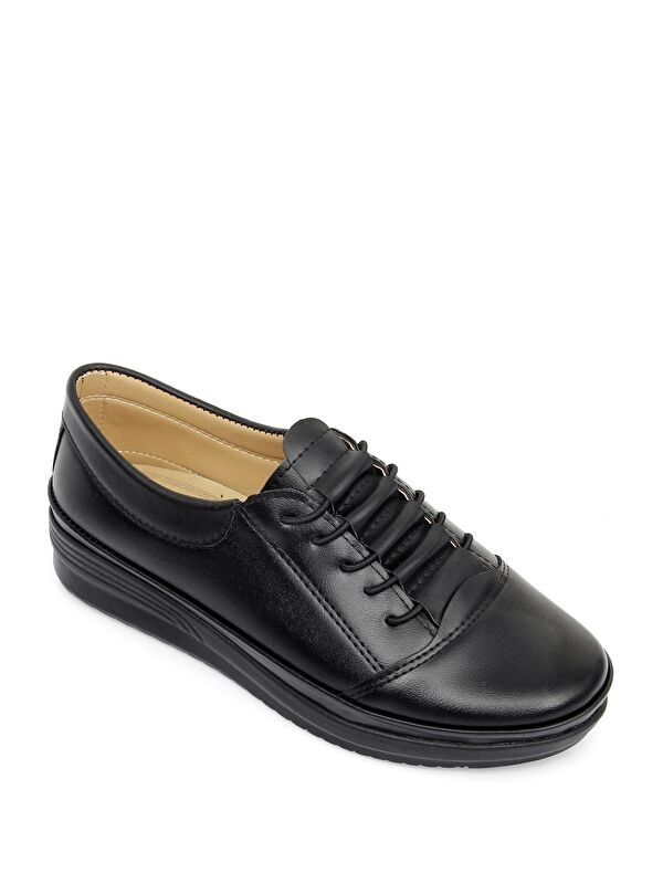 SİYAH Yuvarlak Burun Taban Lastik Bağcıklı Kadın Günlük Ayakkabı 42329 - Görsel 6