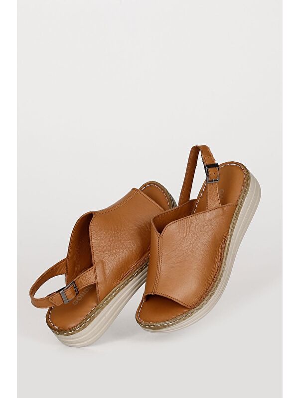 Hakiki Deri Dolgu Taban Kadın Sandalet 42232 - Görsel 3