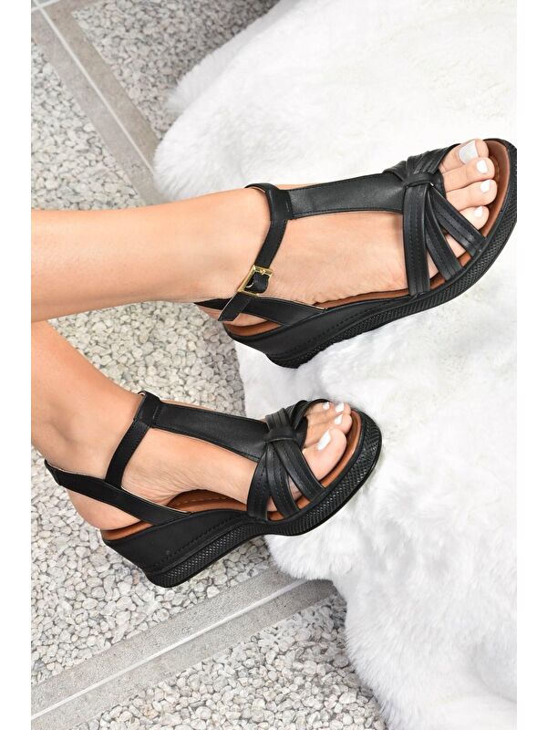 K674305309 Siyah Dolgu Taban Kadın Ayakkabı - Görsel 2