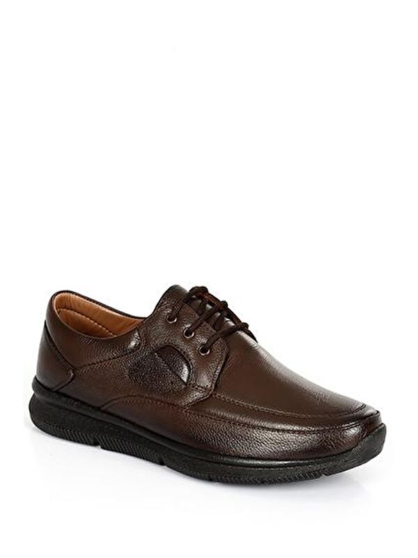 KAHVERENGİ Hakiki Deri Yuvarlak Burun Bağcıklı Erkek Ayakkabı 42131 - Görsel 6
