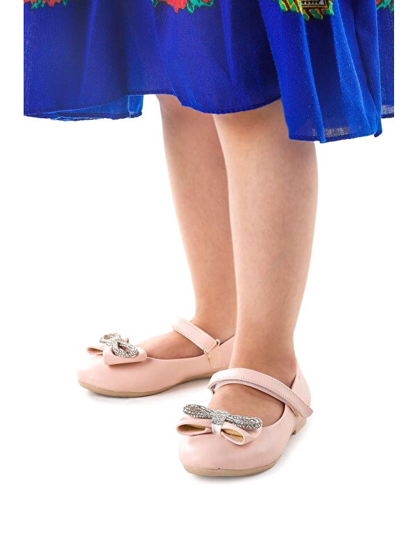 Bowtie Papyon Taşlı Cırtlı Kız Çocuk Babet Ayakkabı - Görsel 4