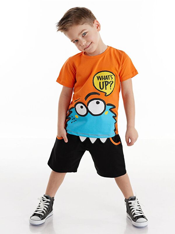 Denokids Whatsup Monster Erkek Çocuk Şort Takım