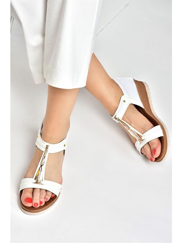 Beyaz Alçak Tabanlı Günlük Kadın Sandalet M258315709 - Görsel 2