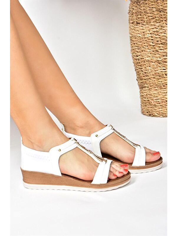 Beyaz Alçak Tabanlı Günlük Kadın Sandalet M258315709 - Görsel 4