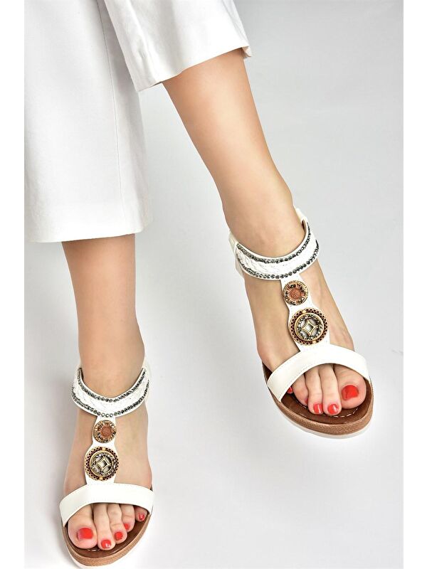 Beyaz Dolgu Topuklu Kadın Sandalet M258313609 - Görsel 3