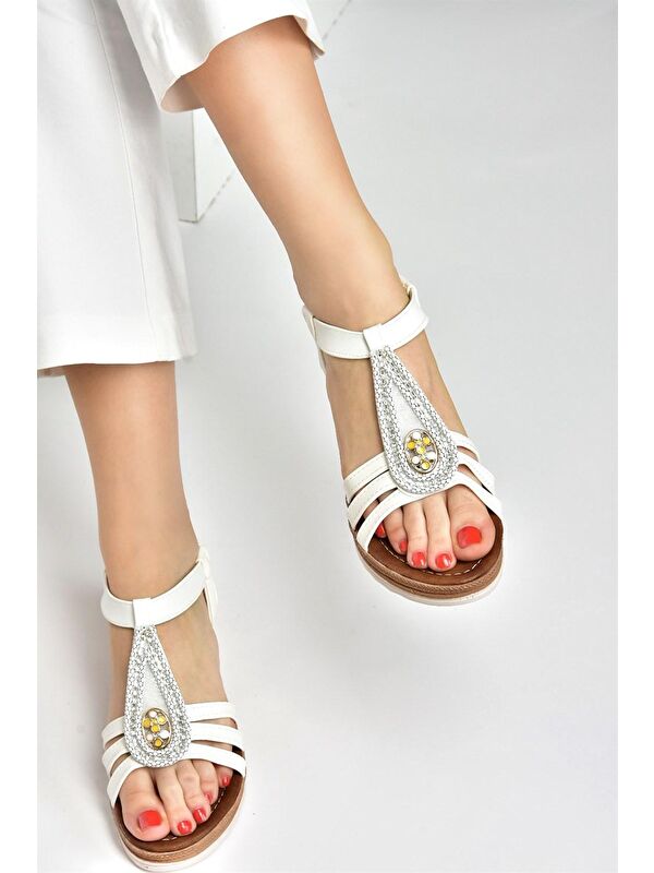 Beyaz Günlük Kadın Sandalet M258313709 - Görsel 5