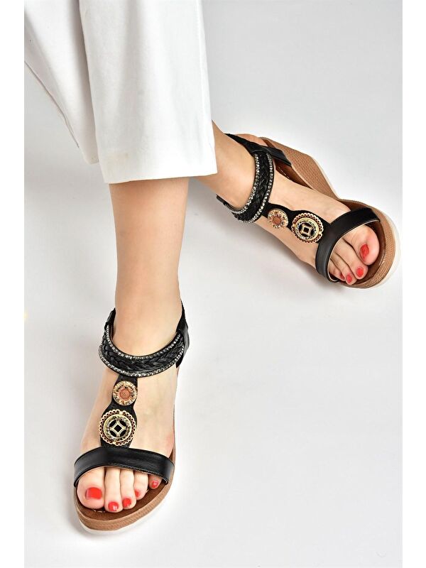 Siyah Dolgu Topuklu Kadın Sandalet M258313609 - Görsel 2