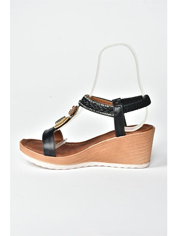 Siyah Dolgu Topuklu Kadın Sandalet M258313609 - Görsel 5
