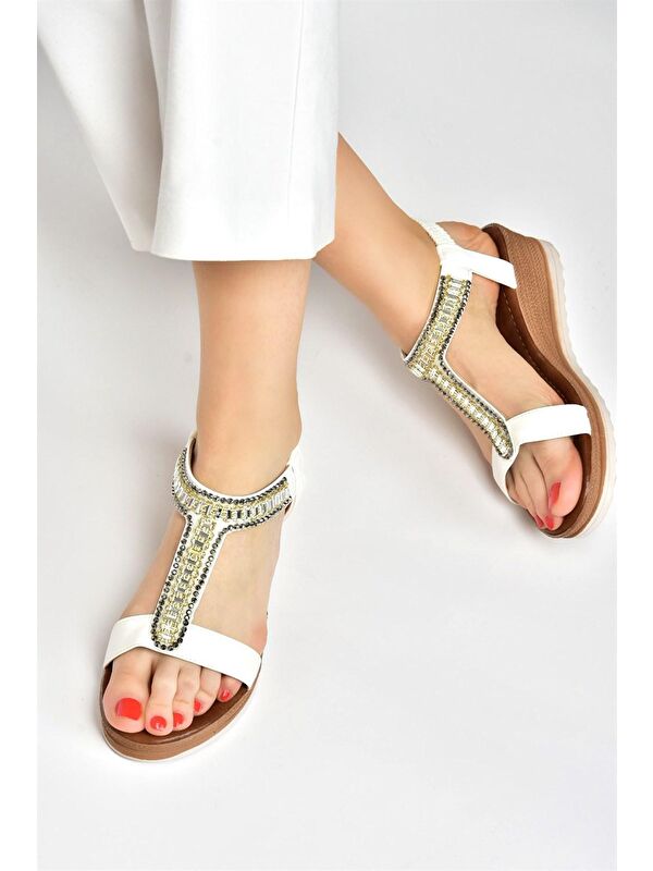 Beyaz Taşlı Günlük Kadın Sandalet M258311009 - Görsel 2