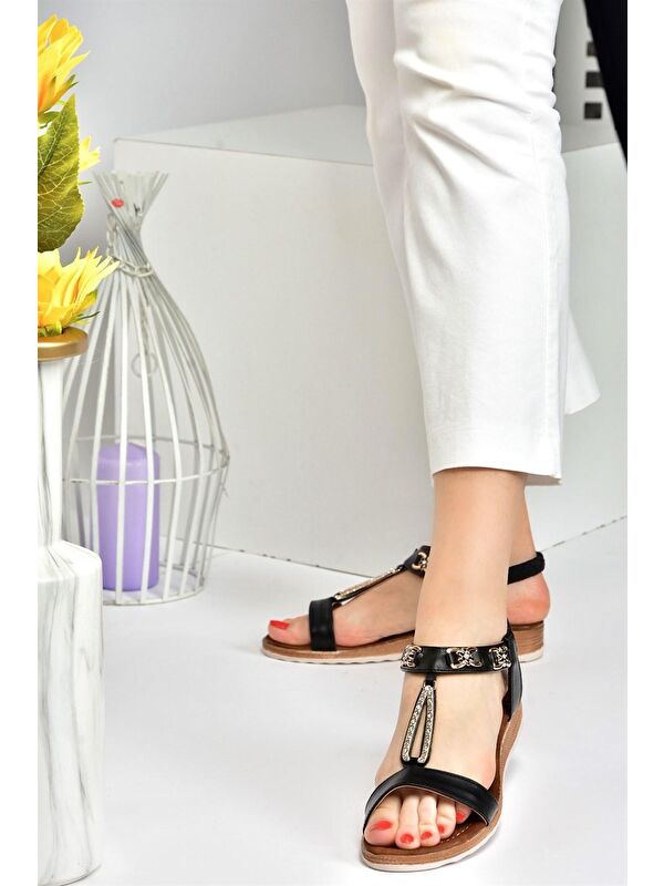 Siyah Taş Detaylı Günlük Kadın Sandalet M258312209 - Görsel 3