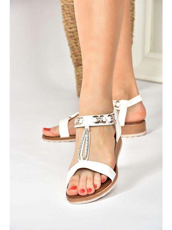 Beyaz Taş Detaylı Günlük Kadın Sandalet M258312209 - Görsel 4