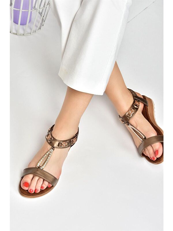 Bakır Taş Detaylı Günlük Kadın Sandalet M258312209 - Görsel 6