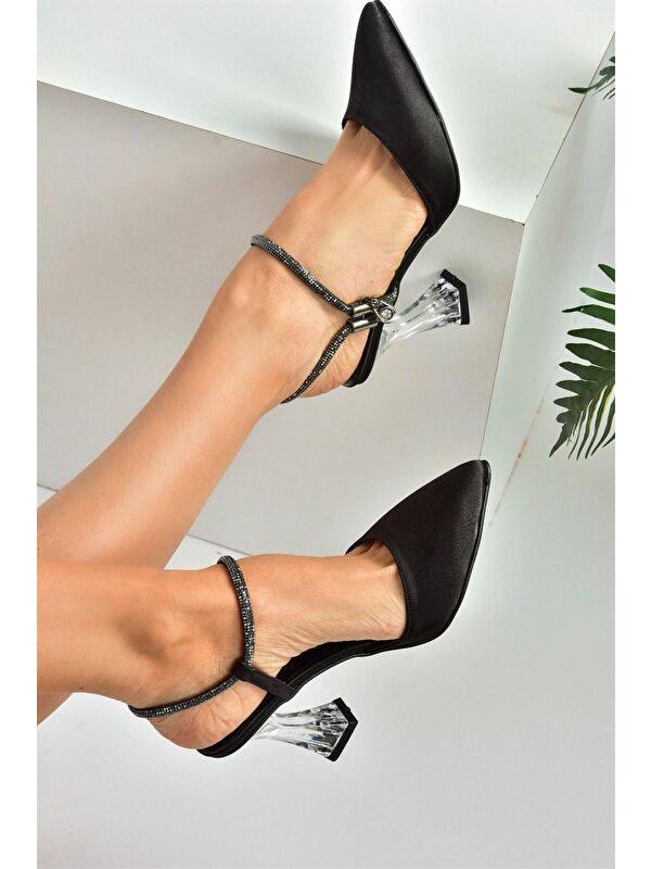 Siyah Saten Kumaş Kadın Abiye Topuklu Ayakkabı M246066904 - Görsel 2