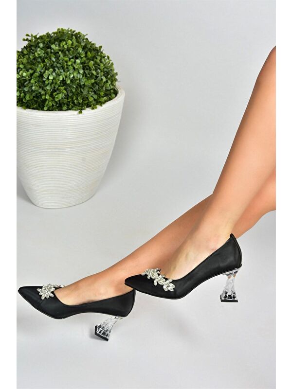 Siyah Saten Kumaş Taşlı Kadın Abiye Ayakkabı M246014004 - Görsel 2