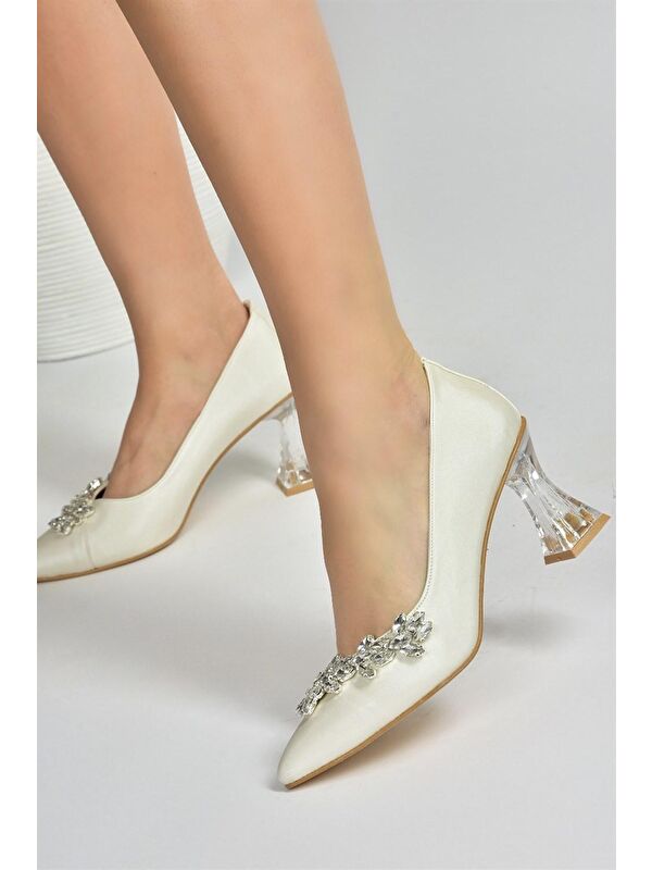 Sedef Saten Kumaş Taşlı Kadın Abiye Ayakkabı M246014004 - Görsel 3