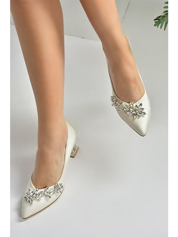 Sedef Saten Kumaş Taşlı Kadın Abiye Ayakkabı M246014004 - Görsel 4