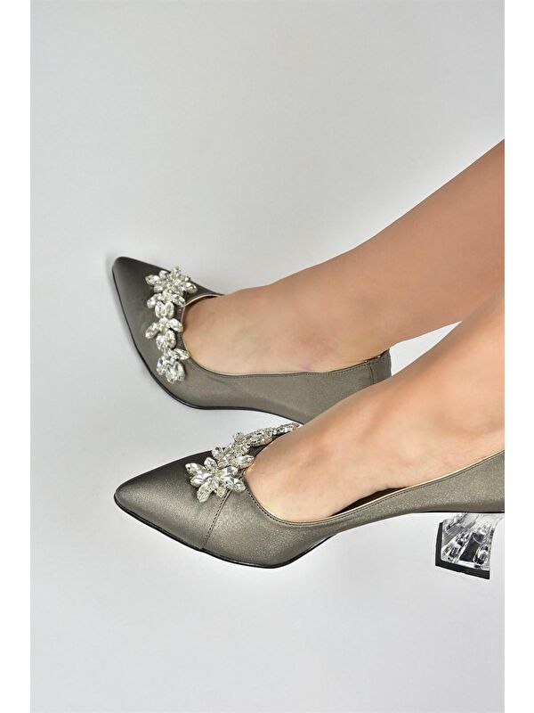 Platin Saten Kumaş Taşlı Kadın Abiye Ayakkabı M246014004 - Görsel 5