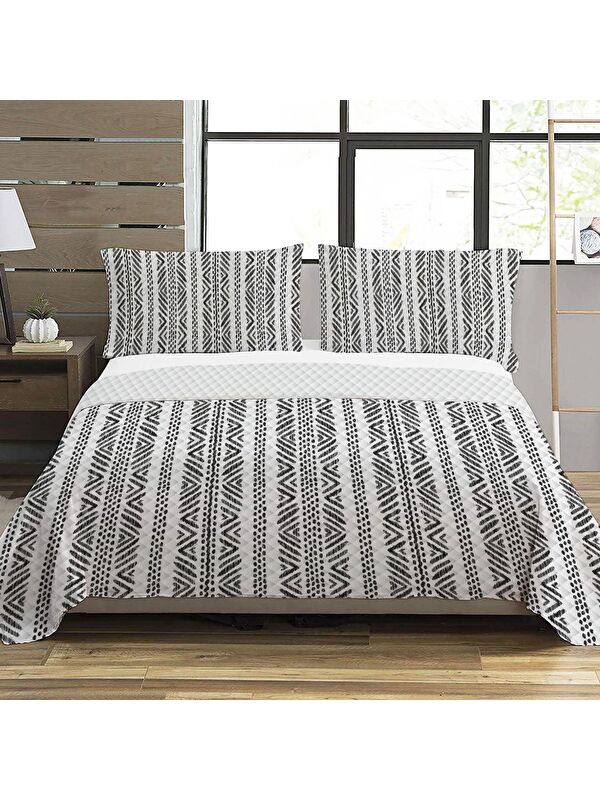Evmila Modern Desen Çift Kişilik Baskılı Pike (200x220 Cm) Renkli