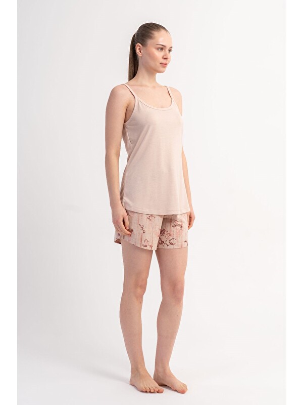 C&City İp Askılı Şortlu Pijama Takımı Krem-512247