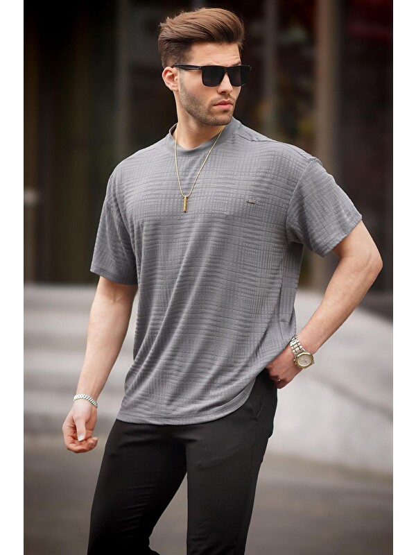 Madmext Füme Oversize Bisiklet Yaka Erkek Tişört 6191