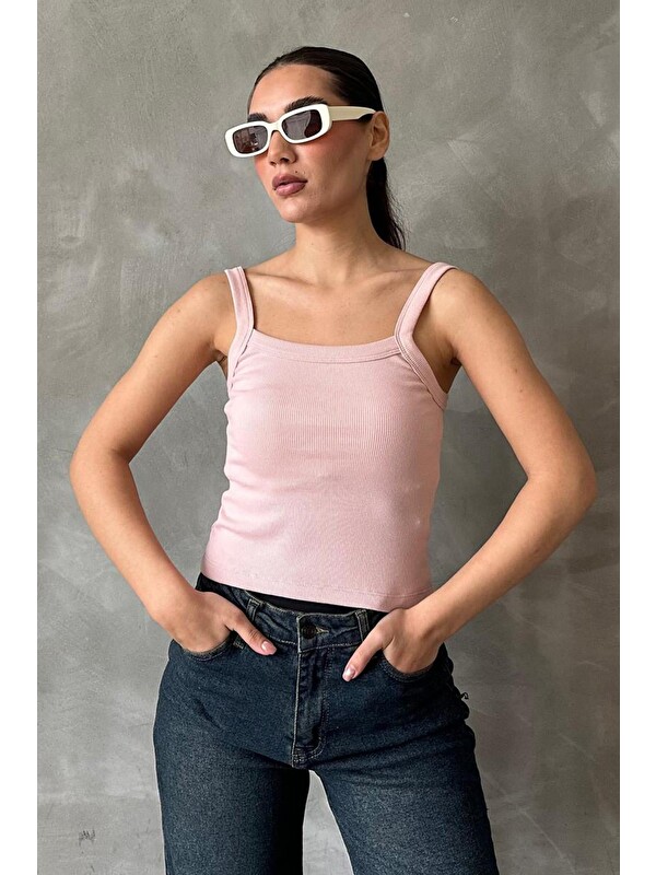 Madmext Pembe Fitilli Görünümlü Askılı Basic Atlet Mg2236