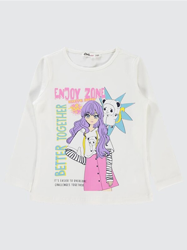 Civil Girls Better Together Baskılı 2-5 Yaş Sweatshirt - Ekru 2-3 Yaş