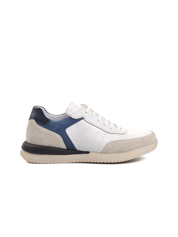 Beyaz Hakiki Deri Bağcıklı Erkek Sneaker 231180 - Görsel 2