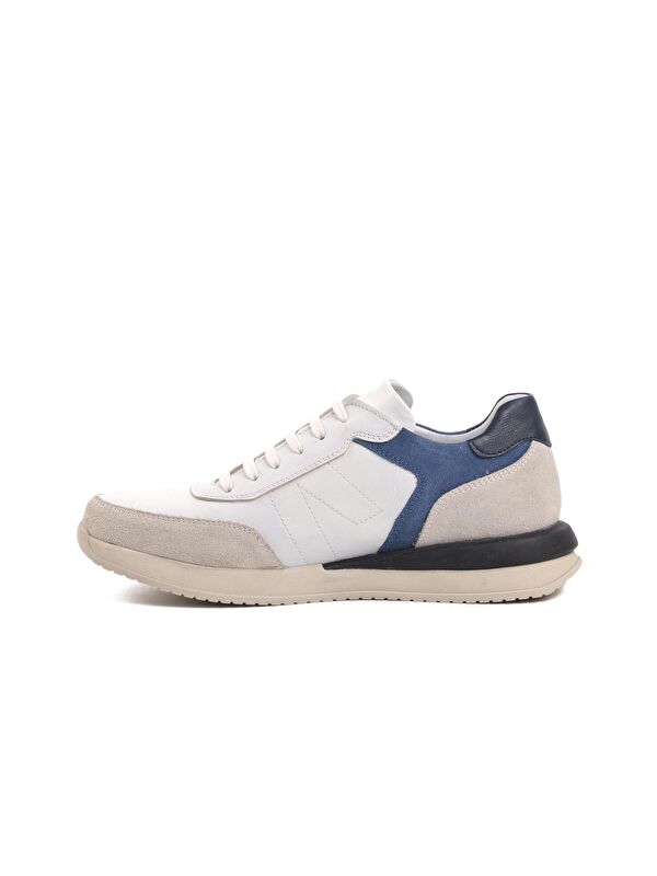Beyaz Hakiki Deri Bağcıklı Erkek Sneaker 231180 - Görsel 3