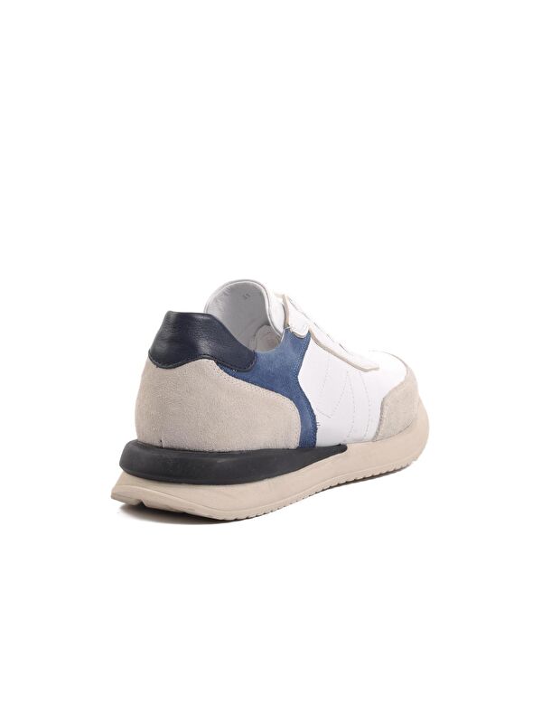Beyaz Hakiki Deri Bağcıklı Erkek Sneaker 231180 - Görsel 5