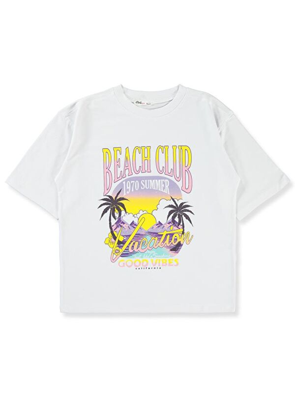 Civil Girls Beache Clup 10-13 Yaş Tişört - Beyaz 12-13 Yaş