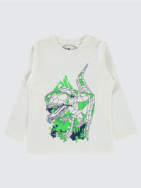 Civil Boys Geometrik Dino Baskılı 2-5 Yaş Sweatshirt - Ekru 2-3 Yaş