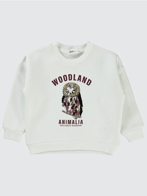 Civil Girls Pullu Baykuş Baskılı 2-5 Yaş Sweatshirt - Ekru 2-3 Yaş