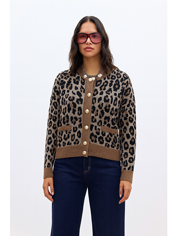 Fashion Friends Regular Fit Leopar Desenli Hırka 25K0083K1