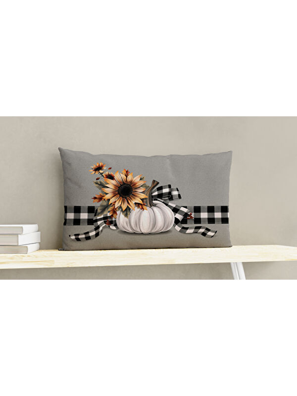 Evmila Sonbahar Desenli Kadife Kırlent Kılıfı 35x55 cm   Dekoratif Yastık Kılıfı
