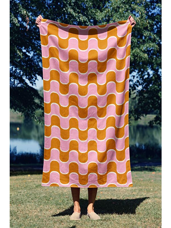 Asdiva Retro Dalga Desen Dijital Baskılı  Plaj Havlusu 75x150