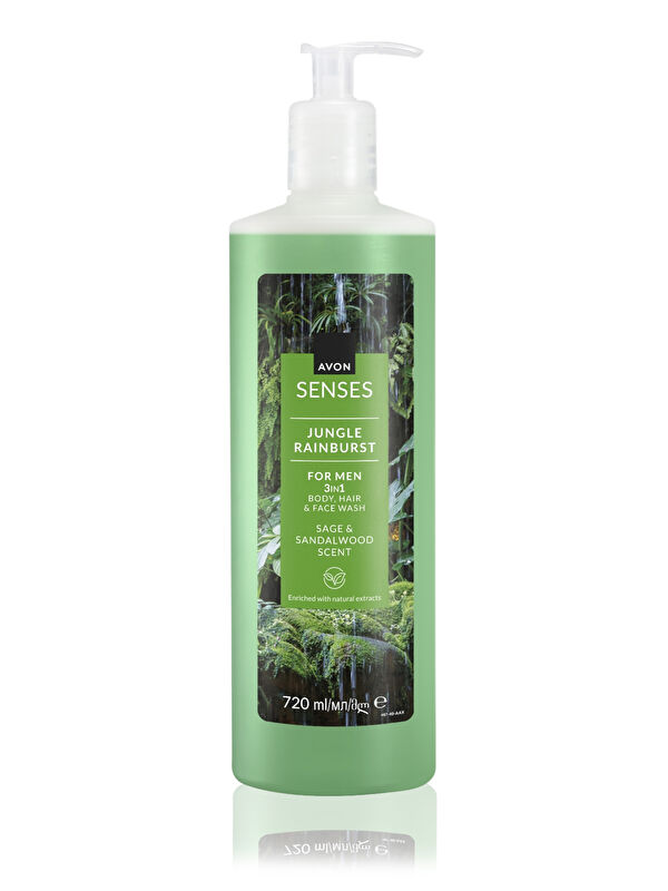 AVON Senses Jungle Rainburst Adaçayı ve Sandal Ağacı Kokulu Erkek Saç ve Vücut Şampuanı 720 Ml.