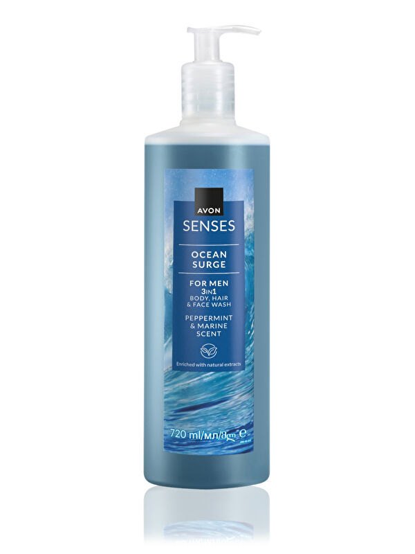 AVON Senses Ocean Surge Nane ve Deniz Kokulu Saç ve Vücut için Erkek Duş Jeli 720 Ml.