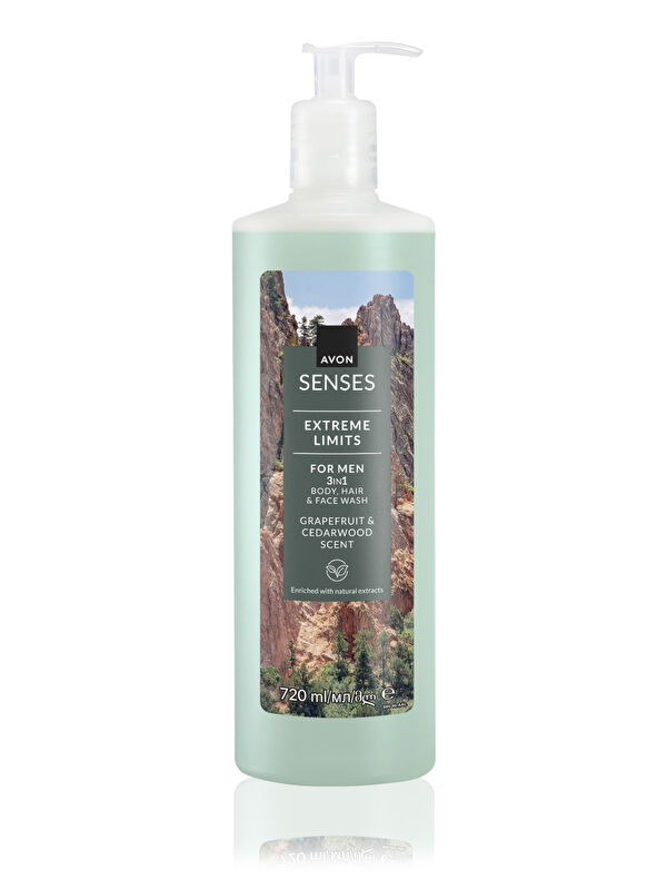 AVON Senses Extreme Limits Greyfurt ve Sandal Kokulu Saç ve Vücut için Erkek Duş Jeli 720 Ml.