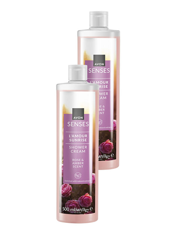 AVON Senses L'amour Sunrise Gül ve Amber Kokulu Krem Duş Jeli 500 Ml. İkili Set