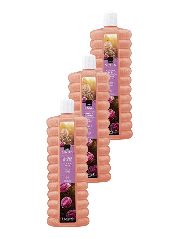 AVON L'Amour Sunrise Gül ve Kehribar Kokulu Banyo Köpüğü 1 Lt. Üçlü Set