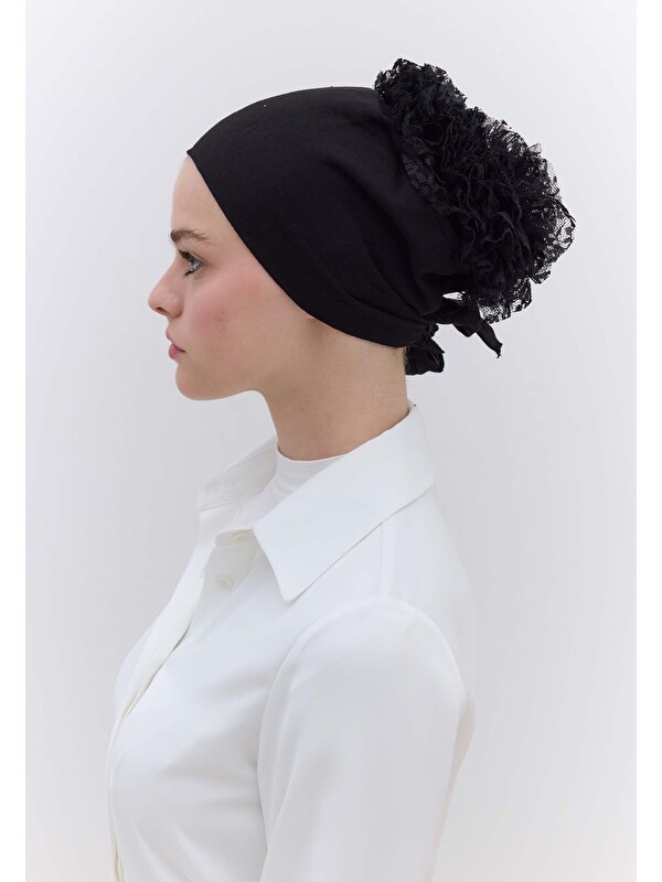 Fresh Scarfs Dantel Topuzlu Bone(Lace Eva) Siyah