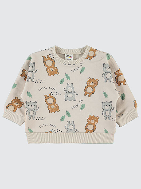 Civil Baby Erkek Bebek Ayıcık Desenli Sweatshirt 6-18 Ay Fil Dişi